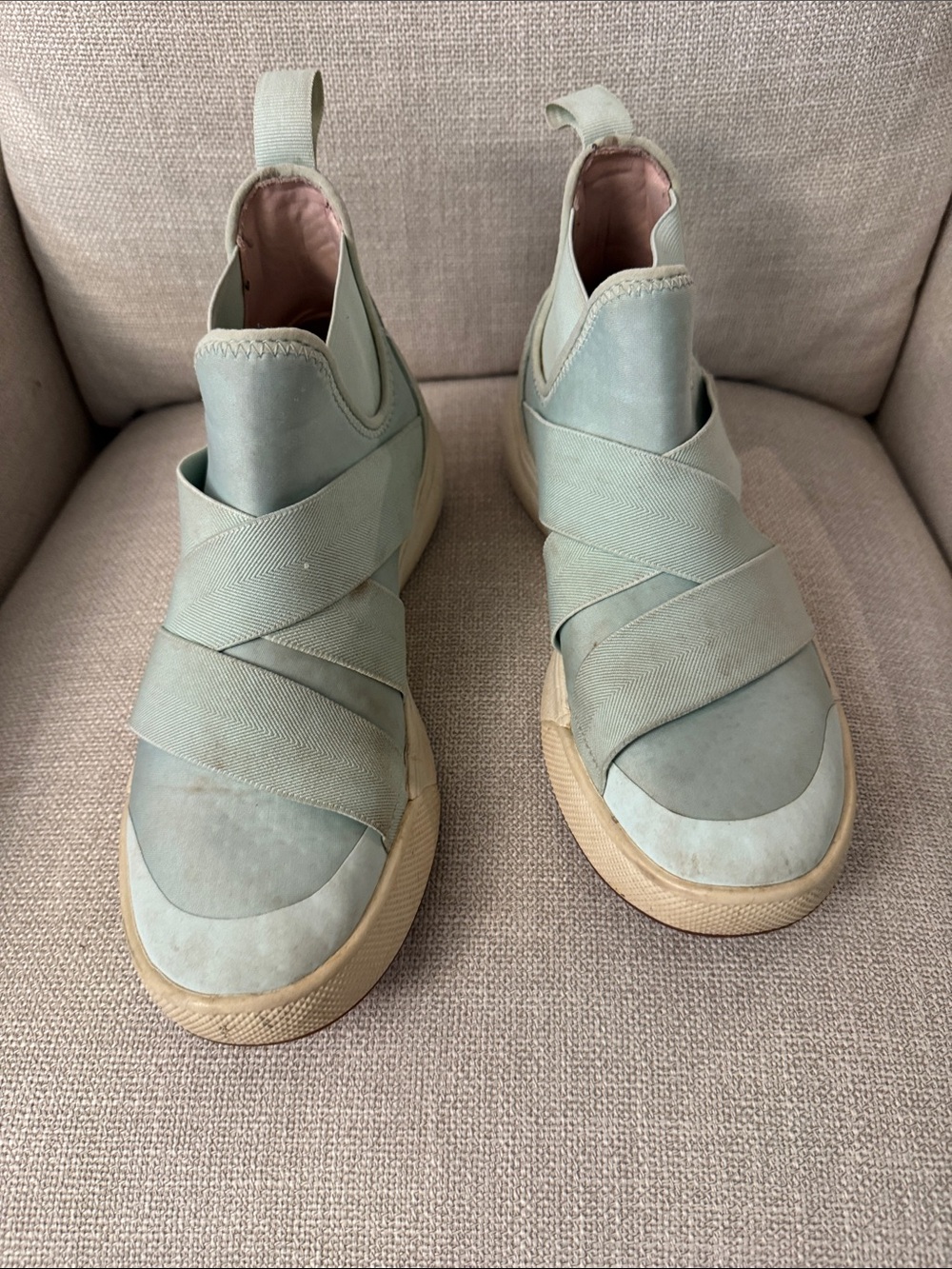 Vans Light Mint Green Slip-On Sneakers with Elastic Cross Straps